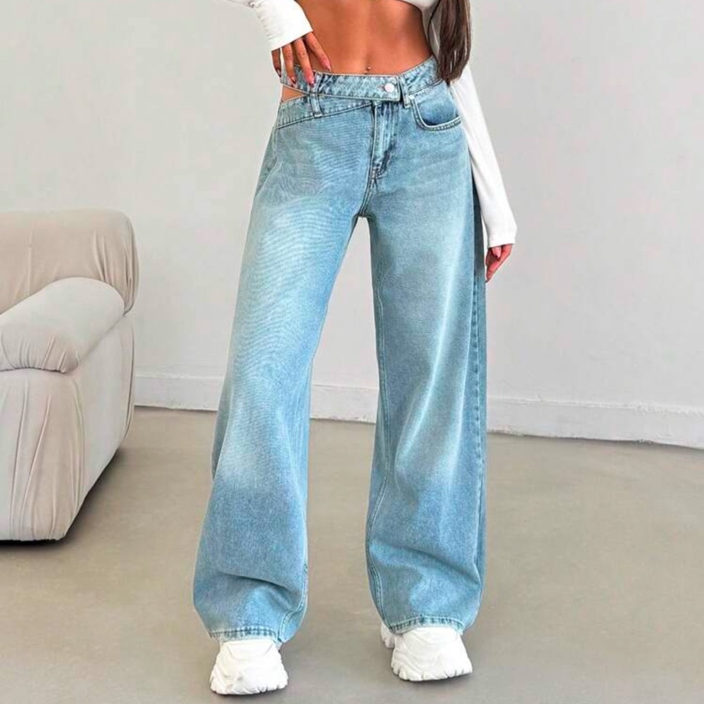 WOMEN WIDE LEG MID WAIST JEANS